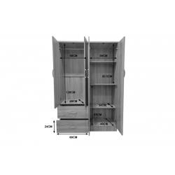 Ντουλάπα τετράφυλλη με 2 συρτάρια Lego pakoworld σε sonoma απόχρωση 120.5x42x181εκ