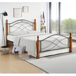 Κρεβάτι Polanian pakoworld ξύλο rubberwood σε καρυδί απόχρωση-μαύρο μέταλλο 90x190εκ