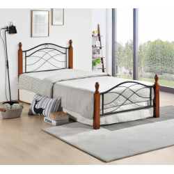 Κρεβάτι Polanian pakoworld ξύλο rubberwood σε καρυδί απόχρωση-μαύρο μέταλλο 150x200εκ