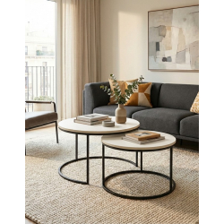 Τραπέζι σαλονιού Solme pakoworld σετ 2τεμ κρεμ-πόδι μαύρο μέταλλο