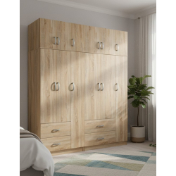 Ντουλάπα εξάφυλλη με πατάρι Lego pakoworld sonoma 180x42x240εκ