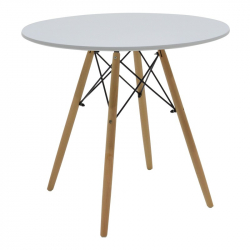 Τραπεζαρία Julita-Noor pakoworld σετ 5τεμ MDF λευκό-μπεζ ύφασμα Φ80x73εκ