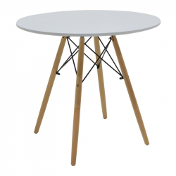 Τραπεζαρία Julita-Gaston σετ 5τεμ pakoworld MDF και ξύλο οξιάς σε λευκή-φυσική απόχρωση Φ80x73εκ