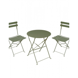 Τραπεζαρία Bistro pakoworld σετ 3τεμ μεταλλική αναδιπλούμενη σε λαδί απόχρωση Φ60x71εκ