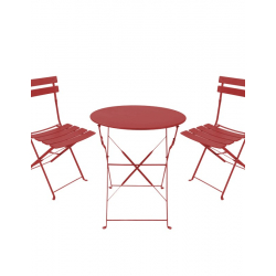 Τραπεζαρία Bistro pakoworld σετ 3τεμ μεταλλική αναδιπλούμενη σε terracotta απόχρωση Φ60x71εκ