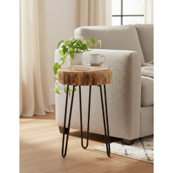 Βοηθητικό τραπέζι Tripp pakoworld μασίφ ξύλο ακακίας σε φυσική απόχρωση με μαυρα μεταλλικά πόδια 32x30x47εκ