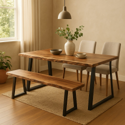 Παγκάκι Miles Slim pakoworld  μασίφ ξύλο ακακίας σε φυσική απόχρωση με μαύρα μεταλλικά πόδια 160x40x45εκ