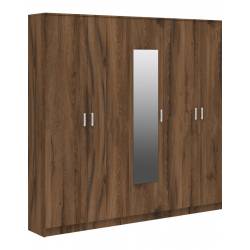 Ντουλάπα πεντάφυλλη με καθρέφτη Luna pakoworld καρυδί-oak 220x52x200εκ