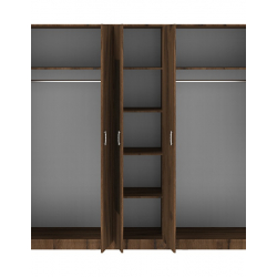 Ντουλάπα πεντάφυλλη με καθρέφτη Luna pakoworld καρυδί-oak 220x52x200εκ