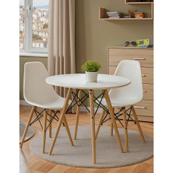 Τραπεζαρία με Καρέκλες Julita λευκό και Τραπέζι Julita λευκό Φ80x73εκ Σετ 3τεμ