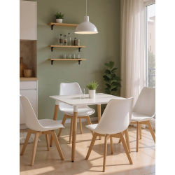 Τραπεζαρία με Καρέκλες Gaston λευκό και Τραπέζι Natali λευκό 80x80x76εκ Σετ 5τεμ