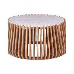 Τραπέζι σαλονιού Mable pakoworld mango ξύλο σε φυσική απόχρωση με επιφάνεια μαρμάρου Φ80x45εκ