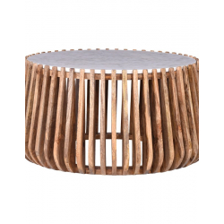 Τραπέζι σαλονιού Mable pakoworld mango ξύλο σε φυσική απόχρωση με επιφάνεια μαρμάρου Φ80x45εκ