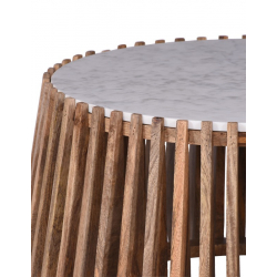 Τραπέζι σαλονιού Mable pakoworld mango ξύλο σε φυσική απόχρωση με επιφάνεια μαρμάρου Φ80x45εκ