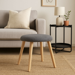 ΣΚΑΜΠΟ ΥΦΑΣΜΑΤΙΝΟ ΣΕ ΓΚΡΙ ΧΡΩΜΑ ΜΕ ΞΥΛΙΝΑ ΠΟΔΙΑ 40x30x40εκ. ANKOR