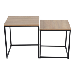 ΣΕΤ 2 ΤΡΑΠΕΖΑΚΙΑ ΞΥΛΙΝΑ ΜΕ ΜΑΥΡΗ ΜΕΤΑΛΛΙΚΗ ΒΑΣΗ 45x45x45εκ. ΚΑΙ 40x40x40εκ. ANKOR