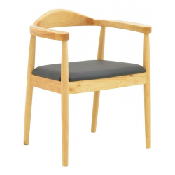 Πολυθρόνα Joube pakoworld rubberwood σε φυσική απόχρωση με μαύρο pu μαξιλάρι 59x48x73εκ