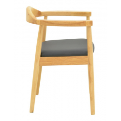 Πολυθρόνα Joube pakoworld rubberwood σε φυσική απόχρωση με μαύρο pu μαξιλάρι 59x48x73εκ