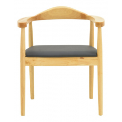 Πολυθρόνα Joube pakoworld rubberwood σε φυσική απόχρωση με μαύρο pu μαξιλάρι 59x48x73εκ