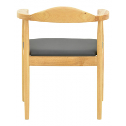 Πολυθρόνα Joube pakoworld rubberwood σε φυσική απόχρωση με μαύρο pu μαξιλάρι 59x48x73εκ