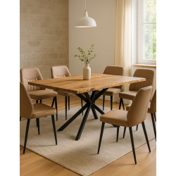 Τραπέζι Lenoua pakoworld μασίφ ξύλο ακακίας πάχους 3.7-4εκ σε φυσική απόχρωση με μαύρα μεταλλικά πόδια 180x90x76εκ