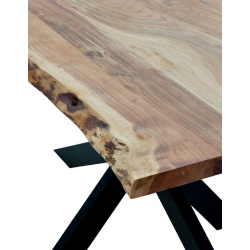 Τραπέζι Lenoua pakoworld μασίφ ξύλο ακακίας πάχους 3.7-4εκ σε φυσική απόχρωση με μαύρα μεταλλικά πόδια 180x90x76εκ