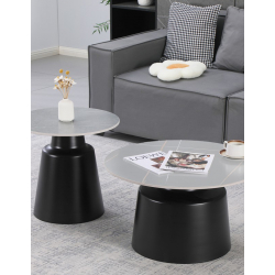 Τραπέζια σαλονιού Dualis pakoworld σετ 2 τεμ μαυρο μέταλλο-sintered stone σε γκρι μαρμάρου