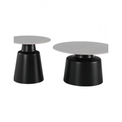 Τραπέζια σαλονιού Dualis pakoworld σετ 2 τεμ μαυρο μέταλλο-sintered stone σε γκρι μαρμάρου