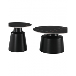 Τραπέζια σαλονιού Dualis pakoworld σετ 2 τεμ μέταλλο-sintered stone σε μαύρο μαρμάρου