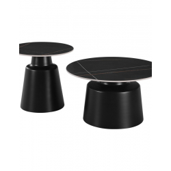 Τραπέζια σαλονιού Dualis pakoworld σετ 2 τεμ μέταλλο-sintered stone σε μαύρο μαρμάρου