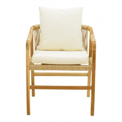 Πολυθρόνα Cuerda pakoworld σκελετός teak ξύλο με pe σχοινί σε φυσική απόχρωση 55x60x80εκ