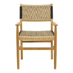 Πολυθρόνα Fermilo pakoworld σκελετός teak ξύλο με pe σχοινί σε φυσική-μαύρη απόχρωση 55x67x86εκ