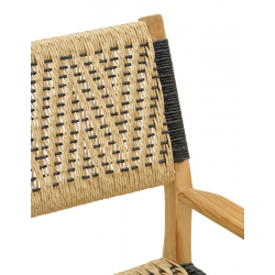 Πολυθρόνα Fermilo pakoworld σκελετός teak ξύλο με pe σχοινί σε φυσική-μαύρη απόχρωση 55x67x86εκ