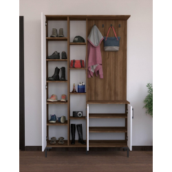 Έπιπλο εισόδου Melena pakoworld με καθρέπτη-κρεμάστρα λευκό-καρυδί 120x37.5x199εκ