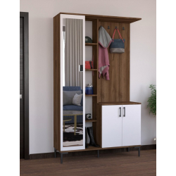 Έπιπλο εισόδου Melena pakoworld με καθρέπτη-κρεμάστρα λευκό-καρυδί 120x37.5x199εκ