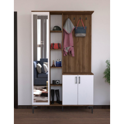 Έπιπλο εισόδου Melena pakoworld με καθρέπτη-κρεμάστρα λευκό-καρυδί 120x37.5x199εκ