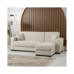 Γωνιακός καναπές-κρεβάτι αναστρέψιμος Dumma pakoworld ύφασμα κρεμ 226x148x86εκ