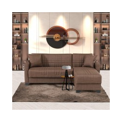 Γωνιακός καναπές-κρεβάτι αναστρέψιμος Stashio pakoworld ύφασμα καφε 202x143x84εκ
