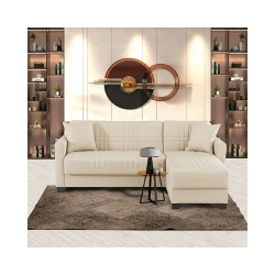 Γωνιακός καναπές-κρεβάτι αναστρέψιμος Stashio pakoworld ύφασμα κρεμ 202x143x84εκ