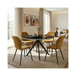 Τραπεζαρία με Καρέκλες Jelour Κίτρινο και Τραπέζι Orbital Μαύρο Φ120x76 Σετ 5τεμ