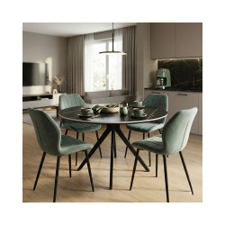 Τραπεζαρία με Καρέκλες Jelour Φυστικί και Τραπέζι Orbital Μαύρο Φ120x76 Σετ 5τεμ