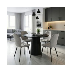 Τραπεζαρία με Καρέκλες Jelour Γκρι και Τραπέζι Donda Μαύρο Φ100x76 Σετ 5τεμ