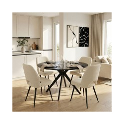 Τραπεζαρία με Καρέκλες Renish Λευκή και Τραπέζι Orbital Μαύρο Φ120x76εκ Σετ 5τεμ