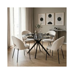 Τραπεζαρία με Καρέκλες Masebo Λευκή και Τραπέζι Orbital Μαύρο Φ120x76εκ Σετ 5τεμ