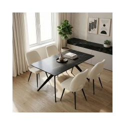 Τραπεζαρία με Καρέκλες Renish Λευκό και Τραπέζι Ezali Μαύρο 140x80x75εκ Σετ 5τεμ