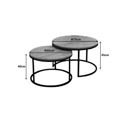 Τραπέζια σαλονιού Solme pakoworld 2τεμ λευκή όψη μαρμάρου με μαύρα μεταλλικά πόδια