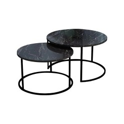 Τραπέζια σαλονιού Solme pakoworld 2τεμ μαύρο εφε μαρμάρου με μαύρα μεταλλικά πόδια