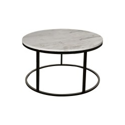 Τραπέζι σαλονιού Sikele pakoworld λευκή όψη μαρμάρου και μαύρα μεταλλικά πόδια Φ60x40εκ