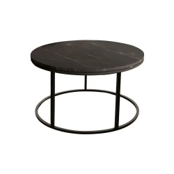 Τραπέζι σαλονιού Sikele pakoworld μαύρο εφε μαρμάρου με μαύρα μεταλλικά πόδια Φ60x40εκ