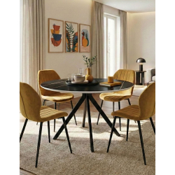 Τραπεζαρία με Καρέκλες Jelour Κίτρινο και Τραπέζι Orbital Μαύρο Φ120x76 Σετ 5τεμ